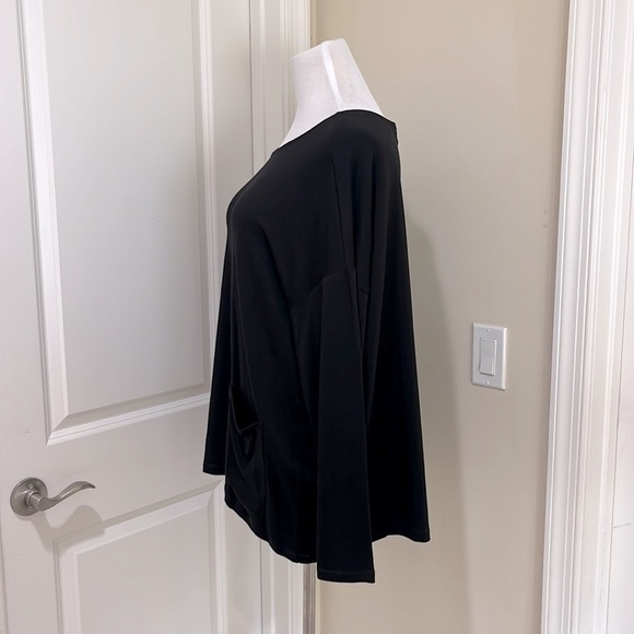 Eileen Fisher 3/4 Sleeve Stretch Round Neck Black Wash Pocket Tunic Top Size XL - Picture 5 of 8